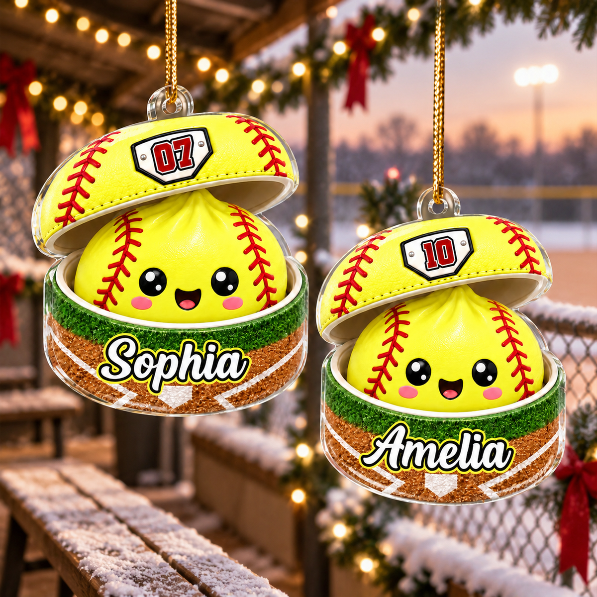 Custom Softball Dumpling Style Personalized Acrylic Ornament, Personalized Softball Christmas Ornament, Sports Gift for Softball Players