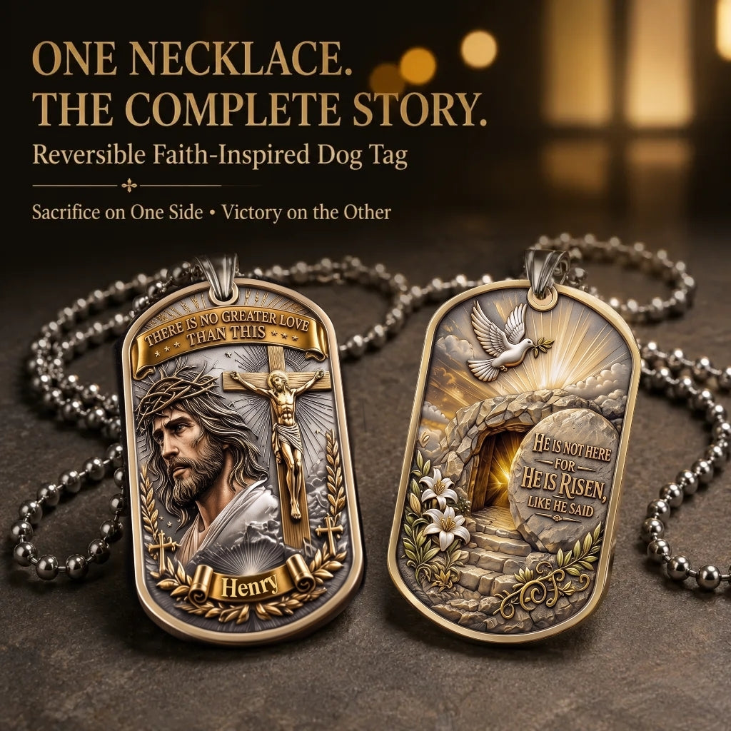 ✝️❤️Personalized "Greater Love" 3D Jesus Dog Tag Necklace - Customized Christian Faith Keepsake