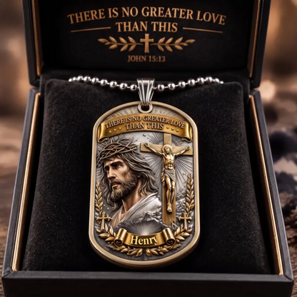 ✝️❤️Personalized "Greater Love" 3D Jesus Dog Tag Necklace - Customized Christian Faith Keepsake