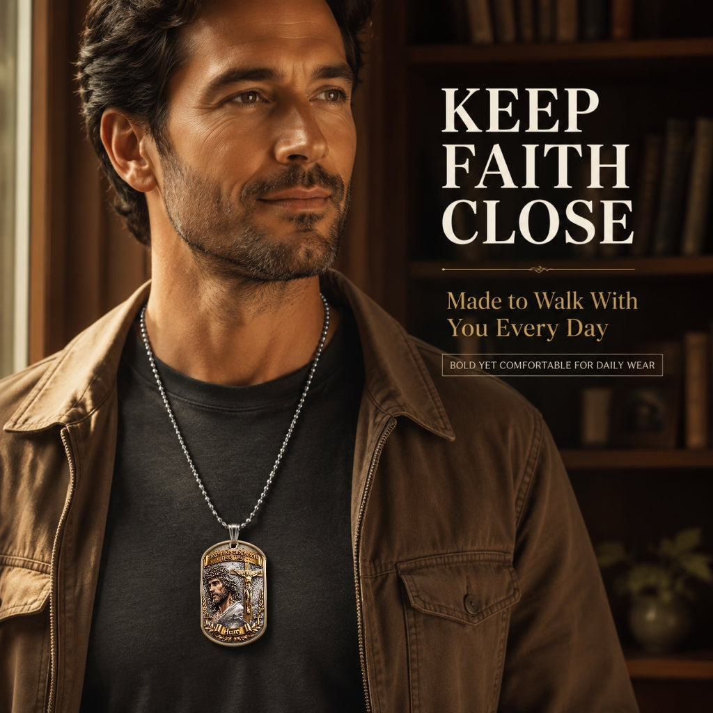 ✝️❤️Personalized "Greater Love" 3D Jesus Dog Tag Necklace - Customized Christian Faith Keepsake