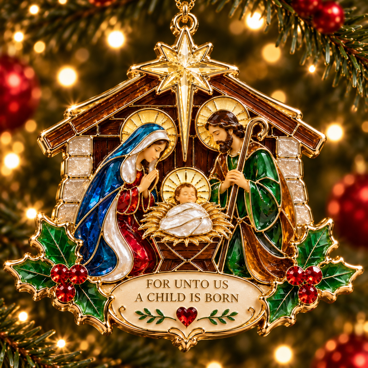 ✨🙏 Nativity Scene Stained Glass Style Ornament