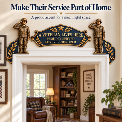 🎖️✨ "A Veteran Lives Here" – Proudly Served 3-Piece Door Frame Decor Set