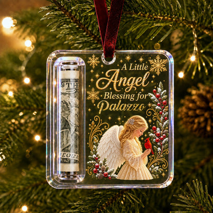 Custom Name Christmas Money Holder Acrylic Ornament, Personalized Xmas Tree Hanging Keepsake Holiday Gift for Family Kids