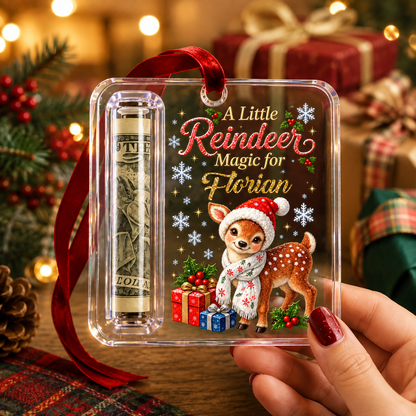Custom Name Christmas Money Holder Acrylic Ornament, Personalized Xmas Tree Hanging Keepsake Holiday Gift for Family Kids