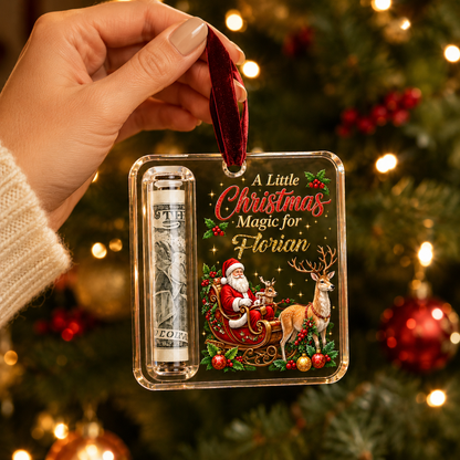 Custom Name Christmas Money Holder Acrylic Ornament, Personalized Xmas Tree Hanging Keepsake Holiday Gift for Family Kids