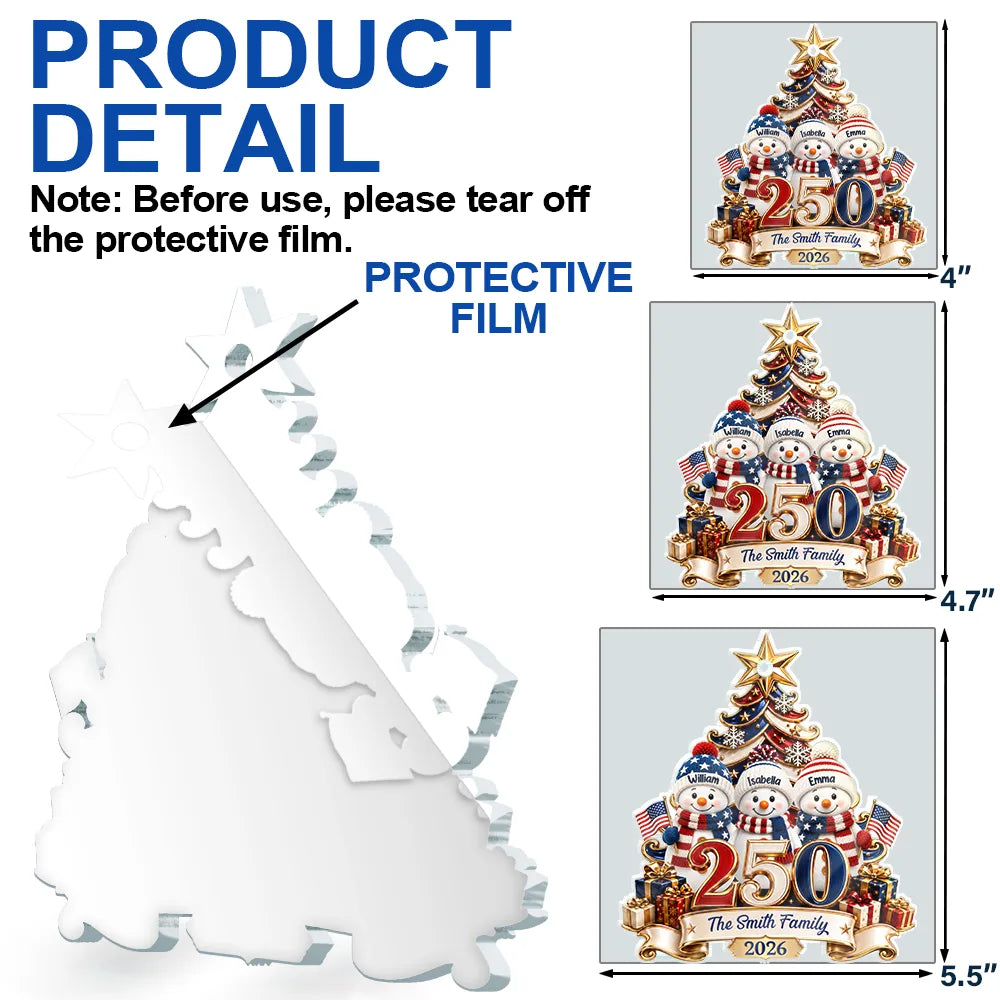 Snowman 250 Years Of Freedom America Anniversary - Personalized Custom Shaped Acrylic Ornament