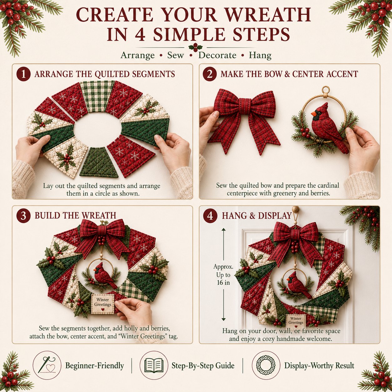 🔥Hot Sale🔥  - 🎄Beginner-Friendly Christmas Fabric Wreath DIY Kit