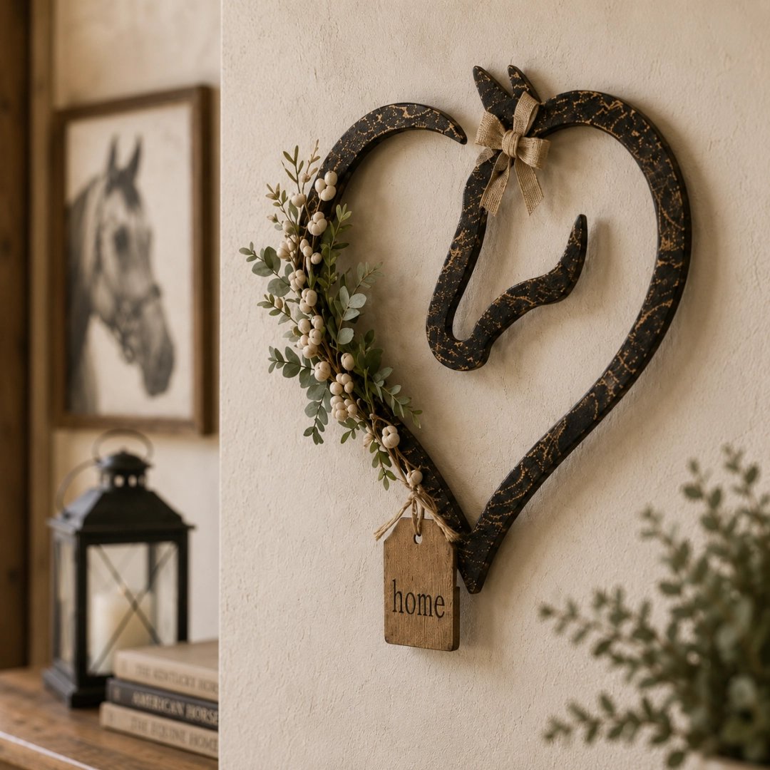 ✨🎁Rustic Horse Heart Wall Decor with Greenery – Farmhouse Equestrian Home Accent