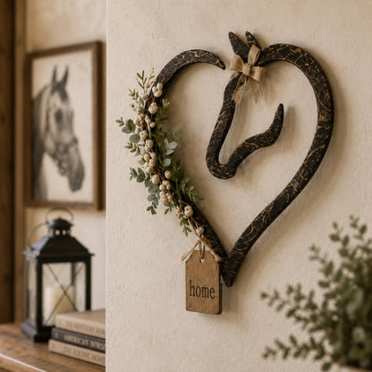 ✨🎁Rustic Horse Heart Wall Decor with Greenery – Farmhouse Equestrian Home Accent