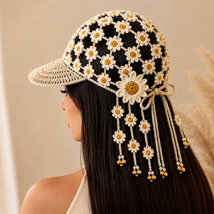 🌻 Knitted Sunflower Hollow-Out Baseball Cap