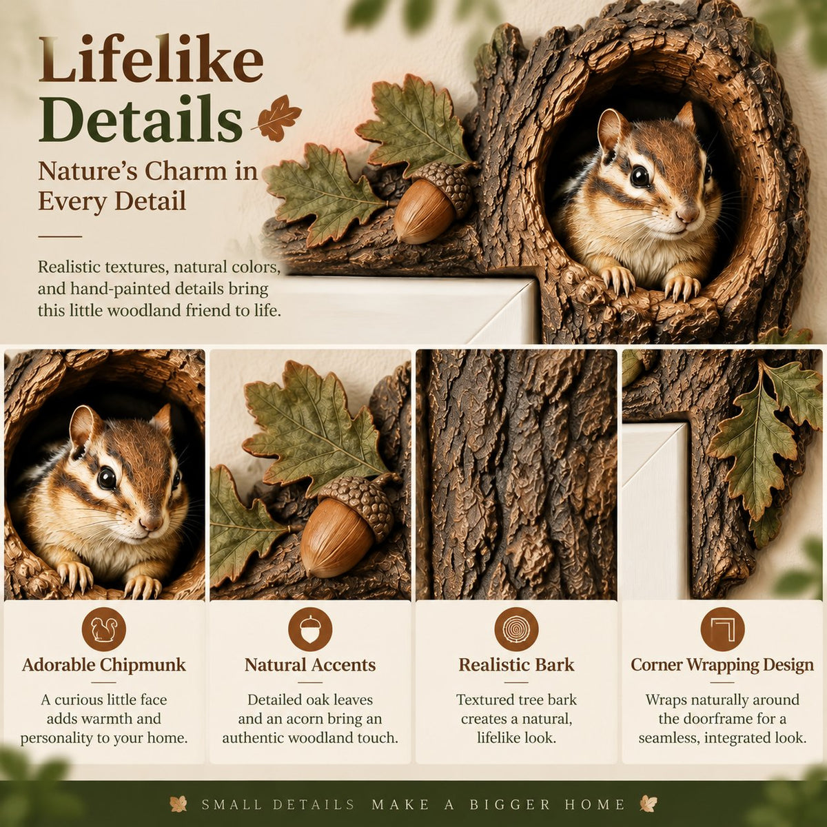🔥Hot Sale🔥 - 🐿️ 3D Chipmunk Tree Hollow Door Topper | Woodland Animal Doorway Decor For Cozy Nature Homes