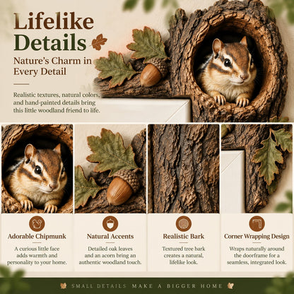 🔥Hot Sale🔥 - 🐿️ 3D Chipmunk Tree Hollow Door Topper | Woodland Animal Doorway Decor For Cozy Nature Homes