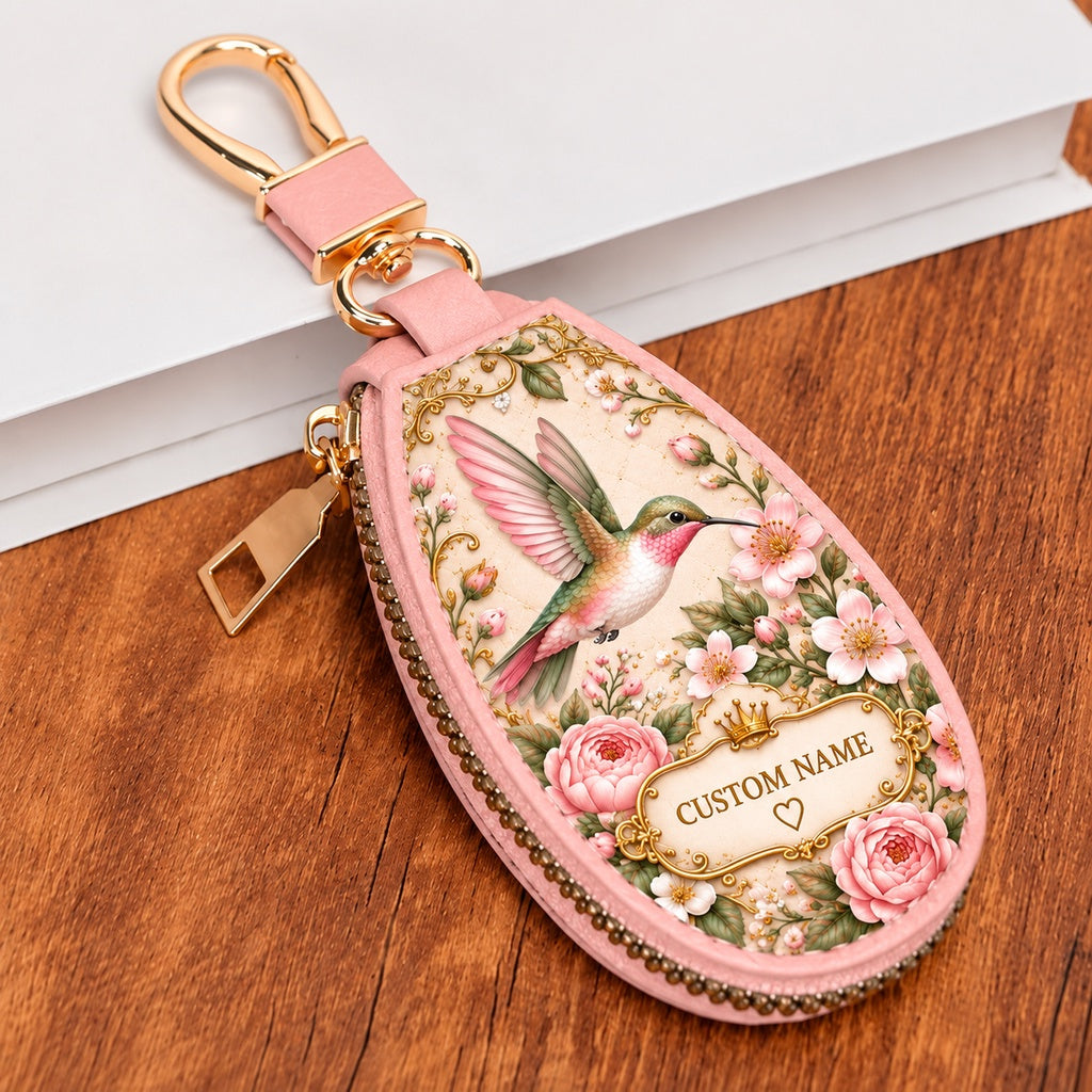 Personalized Flamingo Garden Key Pouch – Custom Name Floral Key Case