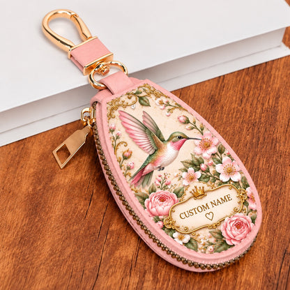 Personalized Flamingo Garden Key Pouch – Custom Name Floral Key Case