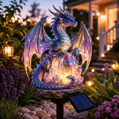 🐉 Crystal Guardian Solar Dragon Garden Statue with LED Light