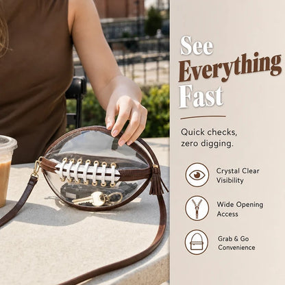 🏈 Clear Football-Shaped Crossbody Bag – Game-Day Style Meets Everyday Convenience