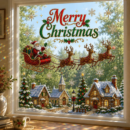 🔥Hot Sale🔥 - 🎄Christmas Window Scene Decor – 28×28in Festive Snowman & Angel Holiday Art