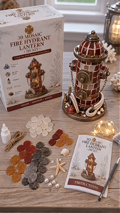 🚒 Beginner-Friendly Vintage Firehouse Mosaic Light DIY Kit Collection | Complete Kit with Mosaic Pieces, LED Lights & Step-by-Step Guide Included 💕