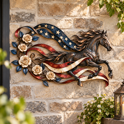 🔥Hot Sale🔥 - Patriotic Horse American Flag Metal Wall Decor