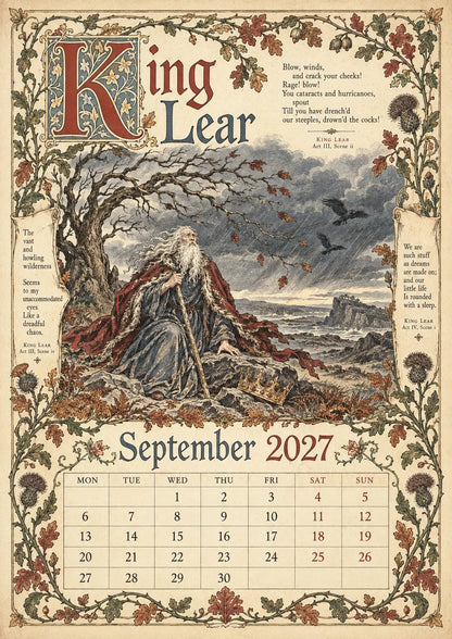 🔥Hot Sale🔥 - A Shakespearean Year 2027 – 12 Plays Through the Seasons | Vintage Illustrated Wall Calendar