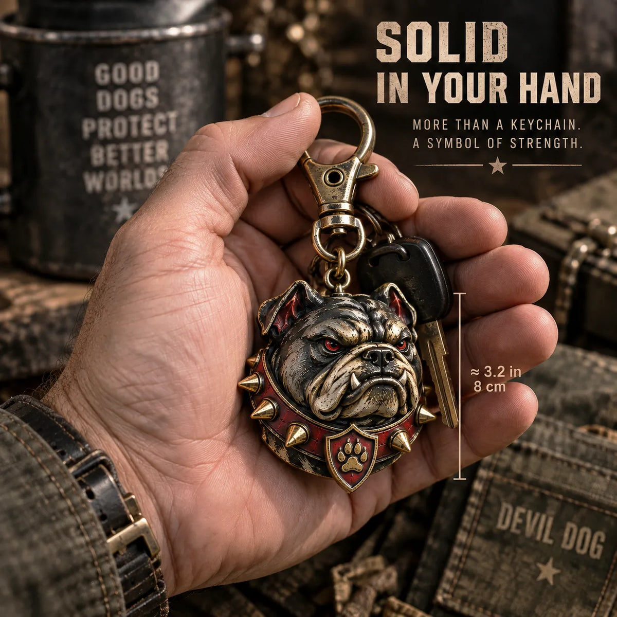 🐶 Devil Dog Guardian 3D Metal Keychain | Rugged Bulldog Keepsake