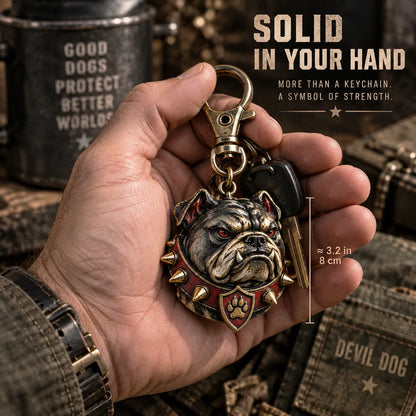 🐶 Devil Dog Guardian 3D Metal Keychain | Rugged Bulldog Keepsake