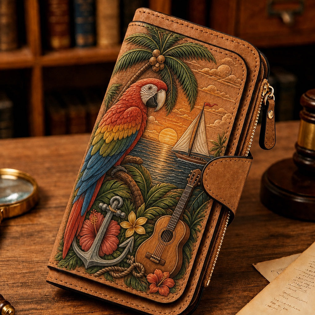 🦜Vintage Tropical Parrot Wallet