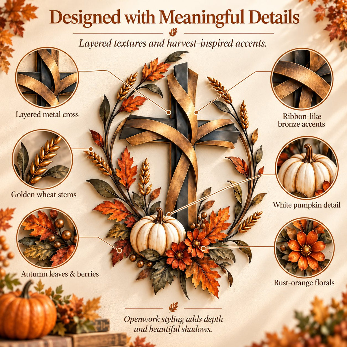 ✝️🍂 Autumn Cross & Pumpkin Harvest Wall Decor (📦Buy 2 Free Shipping)