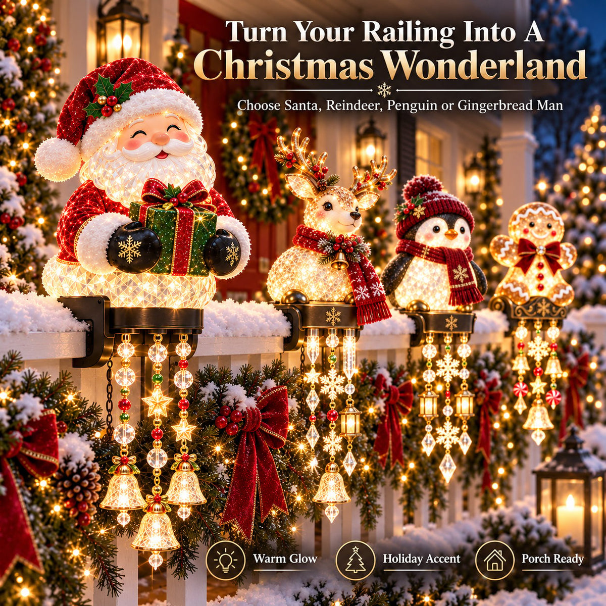 🔥Hot Sale🔥 -🎄 Christmas Porch Railing Lights – 4 Festive Character Designs