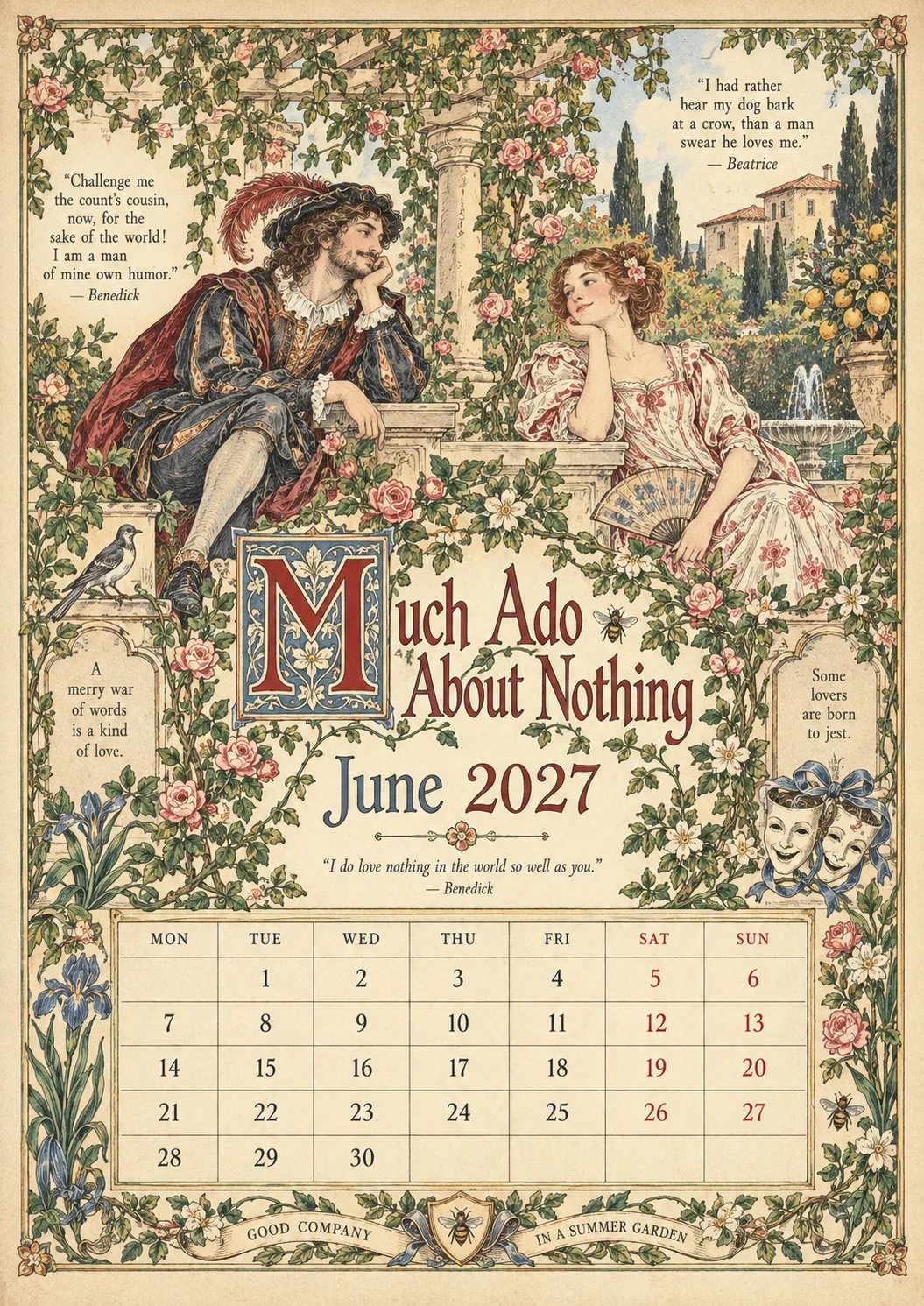 🔥Hot Sale🔥 - A Shakespearean Year 2027 – 12 Plays Through the Seasons | Vintage Illustrated Wall Calendar