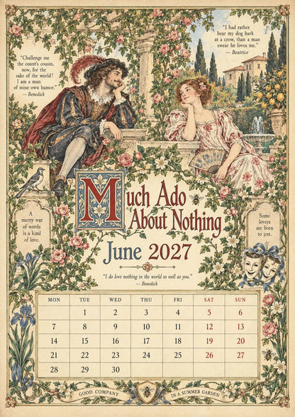 🔥Hot Sale🔥 - A Shakespearean Year 2027 – 12 Plays Through the Seasons | Vintage Illustrated Wall Calendar