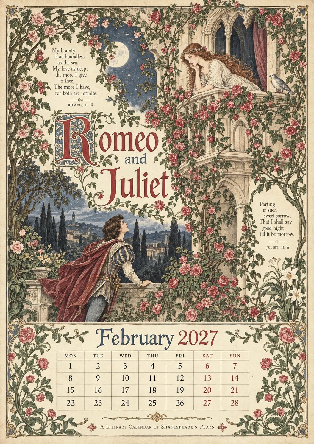 🔥Hot Sale🔥 - A Shakespearean Year 2027 – 12 Plays Through the Seasons | Vintage Illustrated Wall Calendar
