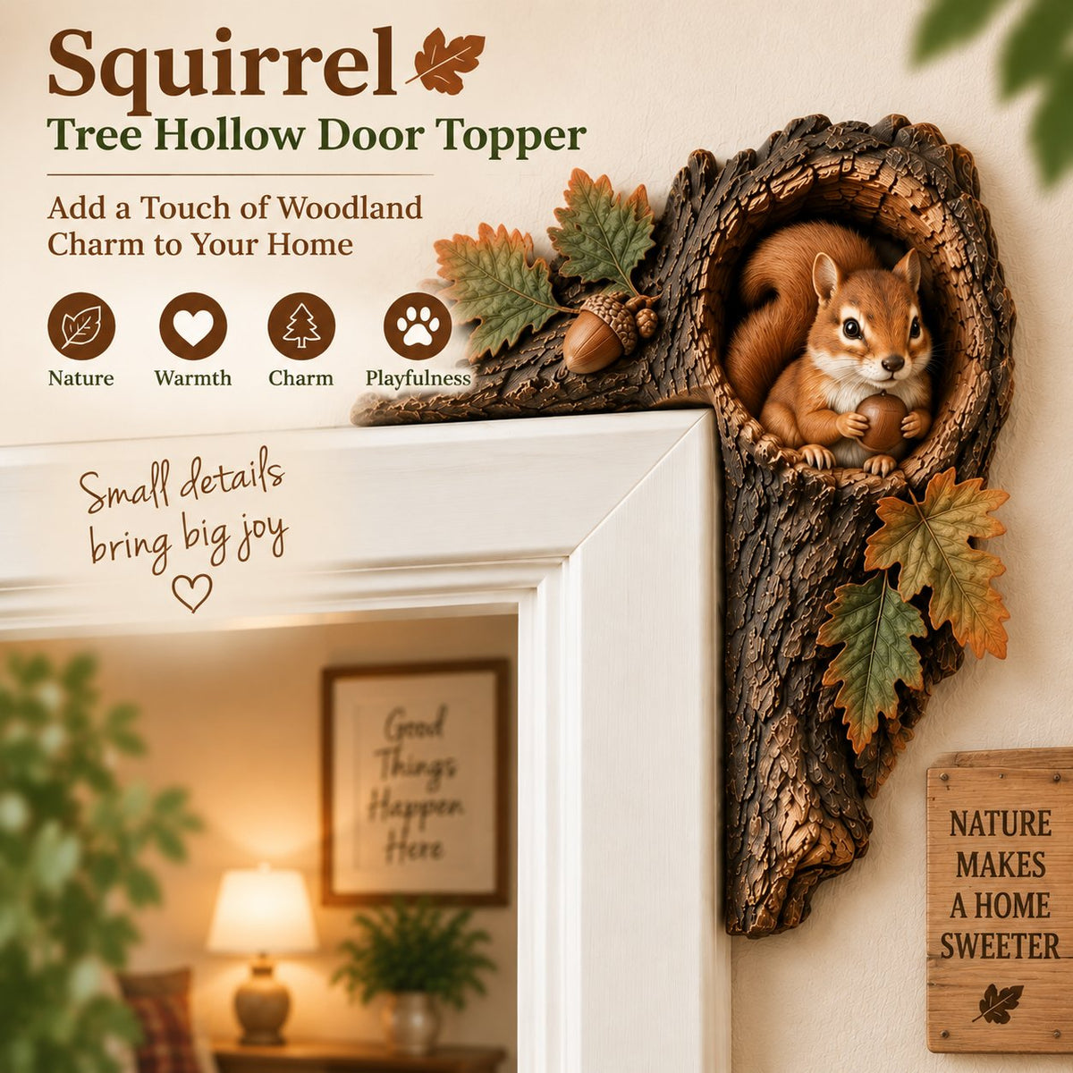 🔥Hot Sale🔥 - 🐿️ 3D Chipmunk Tree Hollow Door Topper | Woodland Animal Doorway Decor For Cozy Nature Homes