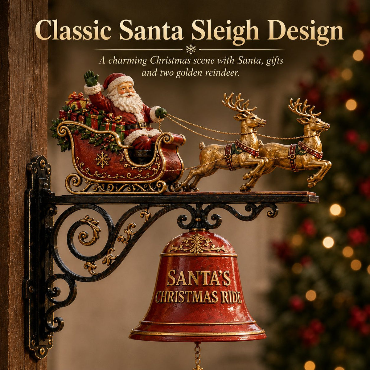🎅 Santa Sleigh with Reindeer & Bell