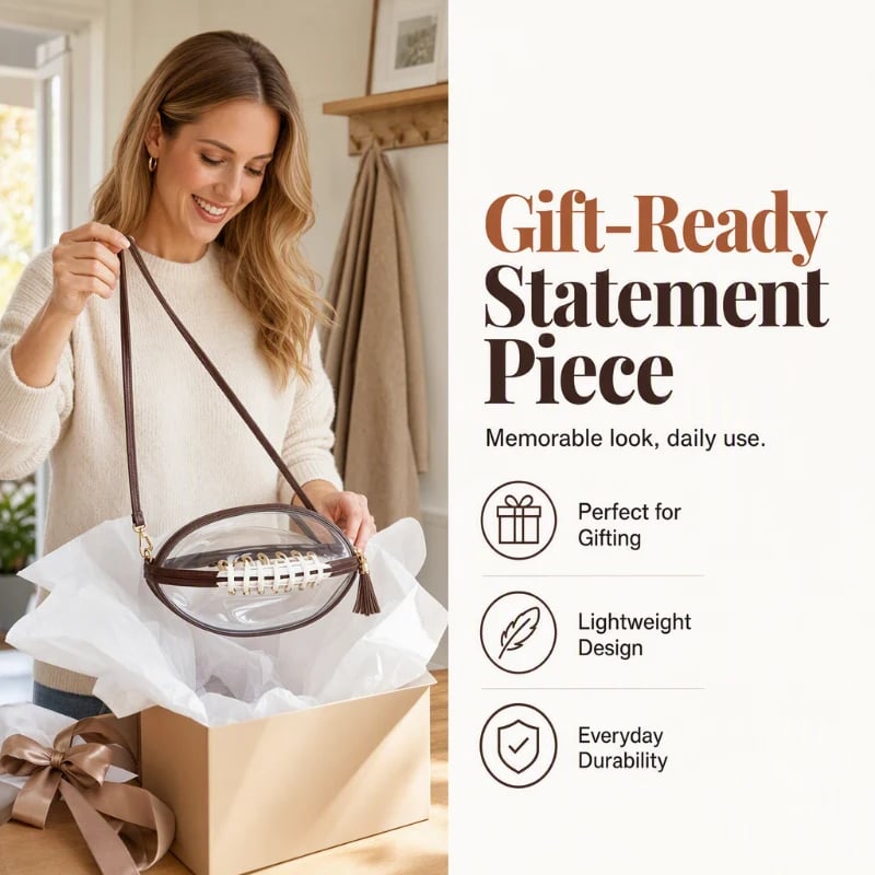 🏈 Clear Football-Shaped Crossbody Bag – Game-Day Style Meets Everyday Convenience