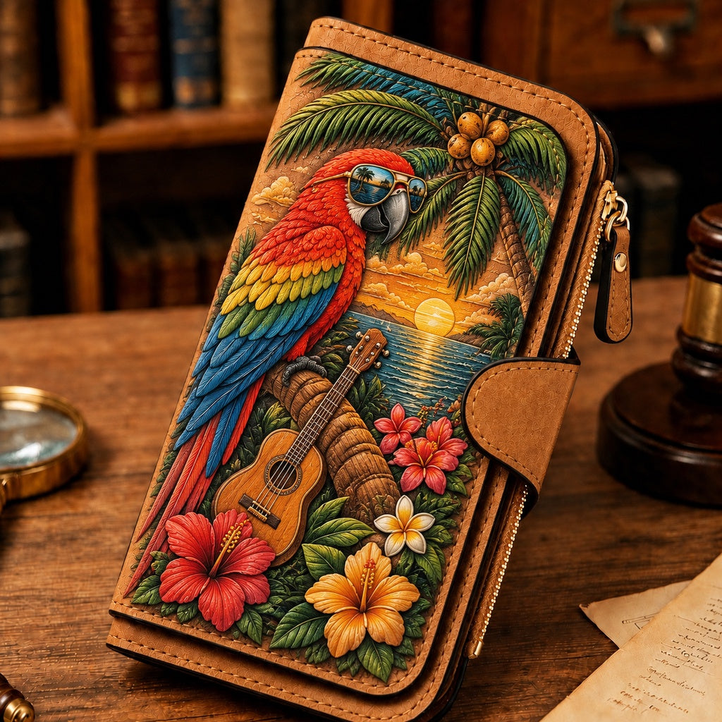 🦜Vintage Tropical Parrot Wallet