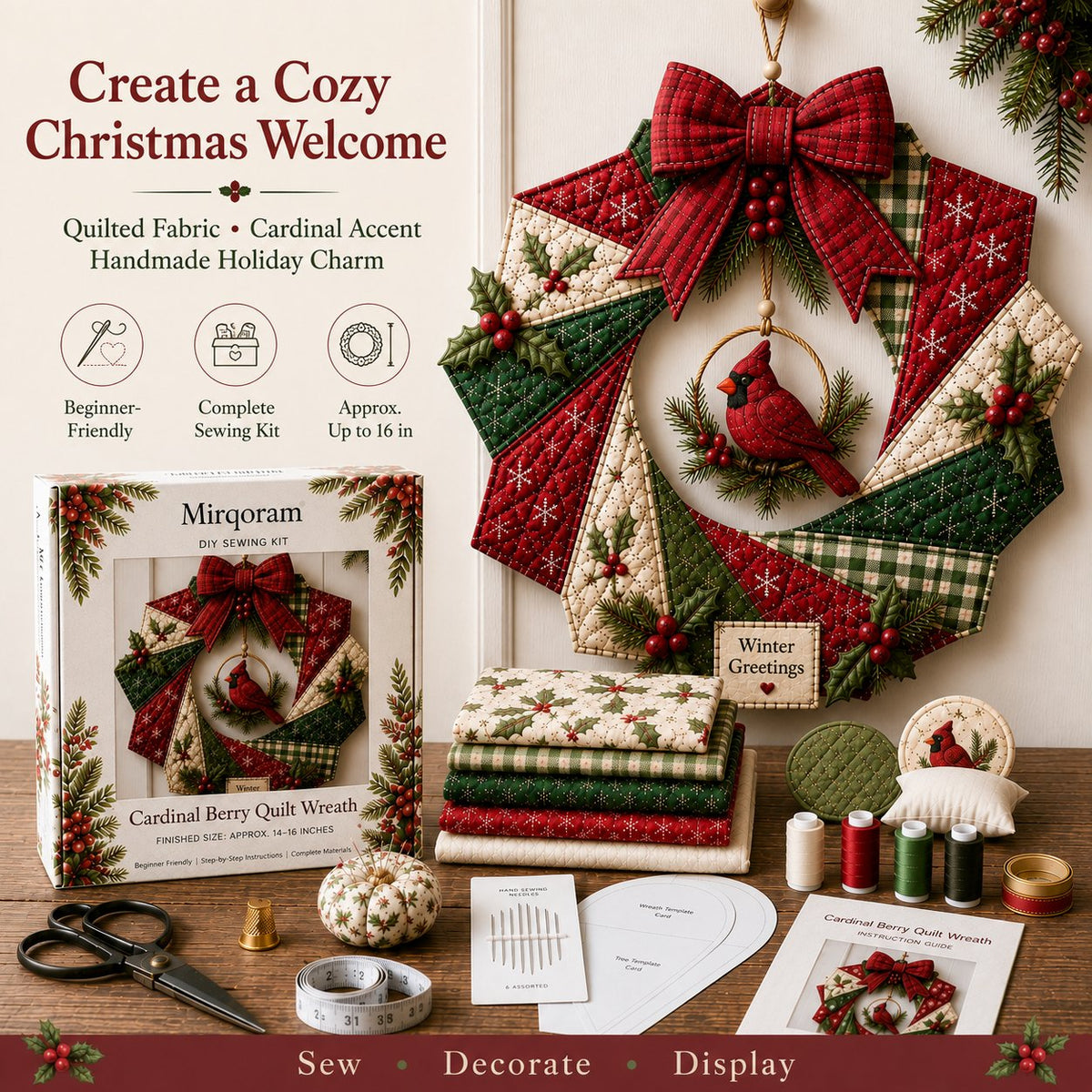 🔥Hot Sale🔥  - 🎄Beginner-Friendly Christmas Fabric Wreath DIY Kit