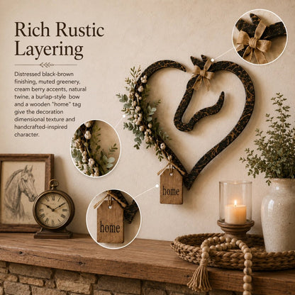 ✨🎁Rustic Horse Heart Wall Decor with Greenery – Farmhouse Equestrian Home Accent