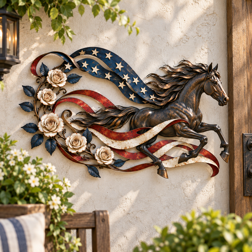 🔥Hot Sale🔥 - Patriotic Horse American Flag Metal Wall Decor