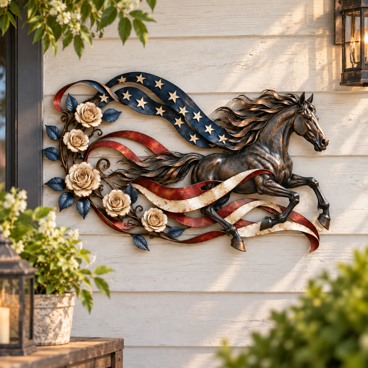 🔥Hot Sale🔥 - Patriotic Horse American Flag Metal Wall Decor