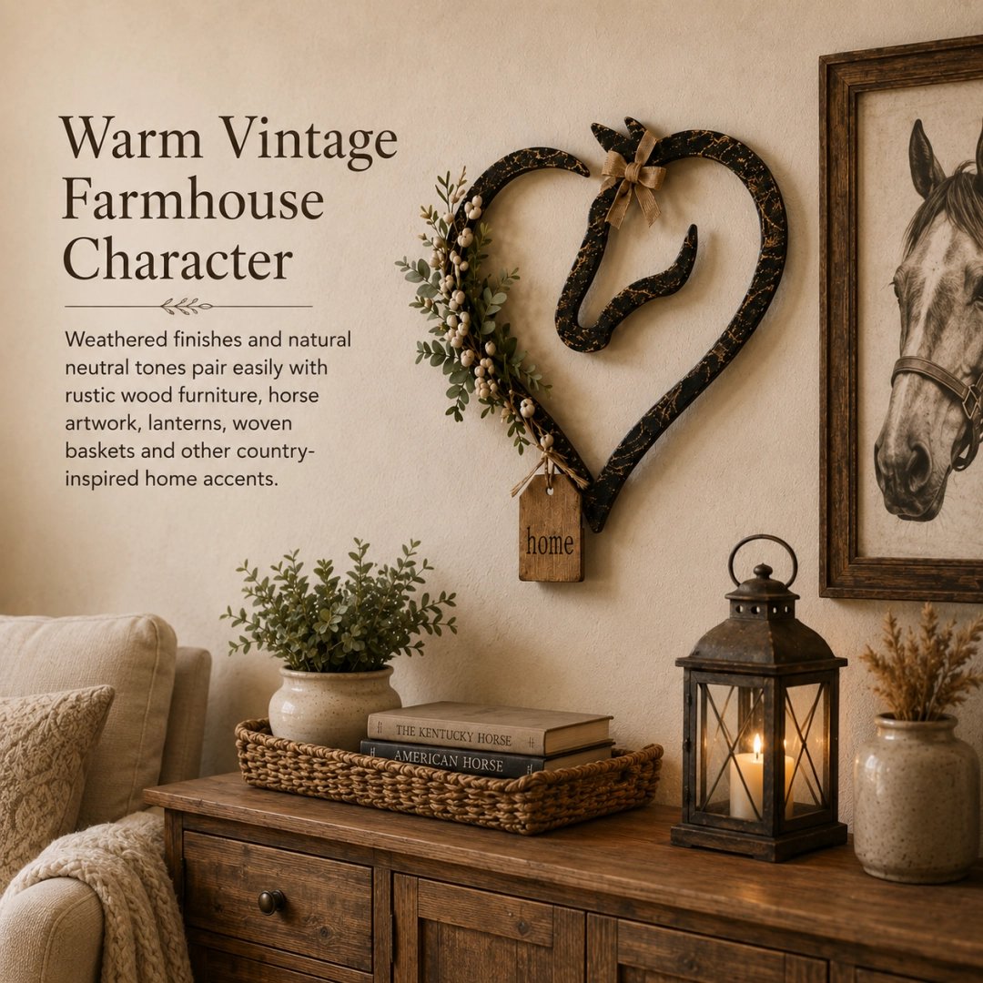 ✨🎁Rustic Horse Heart Wall Decor with Greenery – Farmhouse Equestrian Home Accent