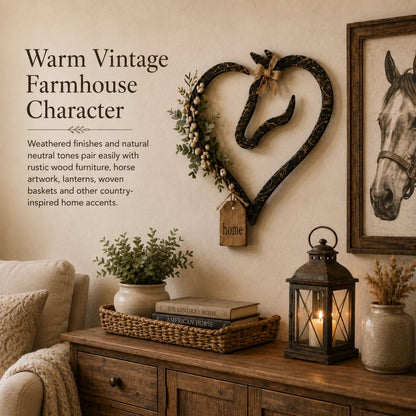 ✨🎁Rustic Horse Heart Wall Decor with Greenery – Farmhouse Equestrian Home Accent