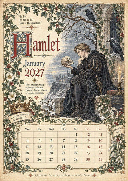 🔥Hot Sale🔥 - A Shakespearean Year 2027 – 12 Plays Through the Seasons | Vintage Illustrated Wall Calendar