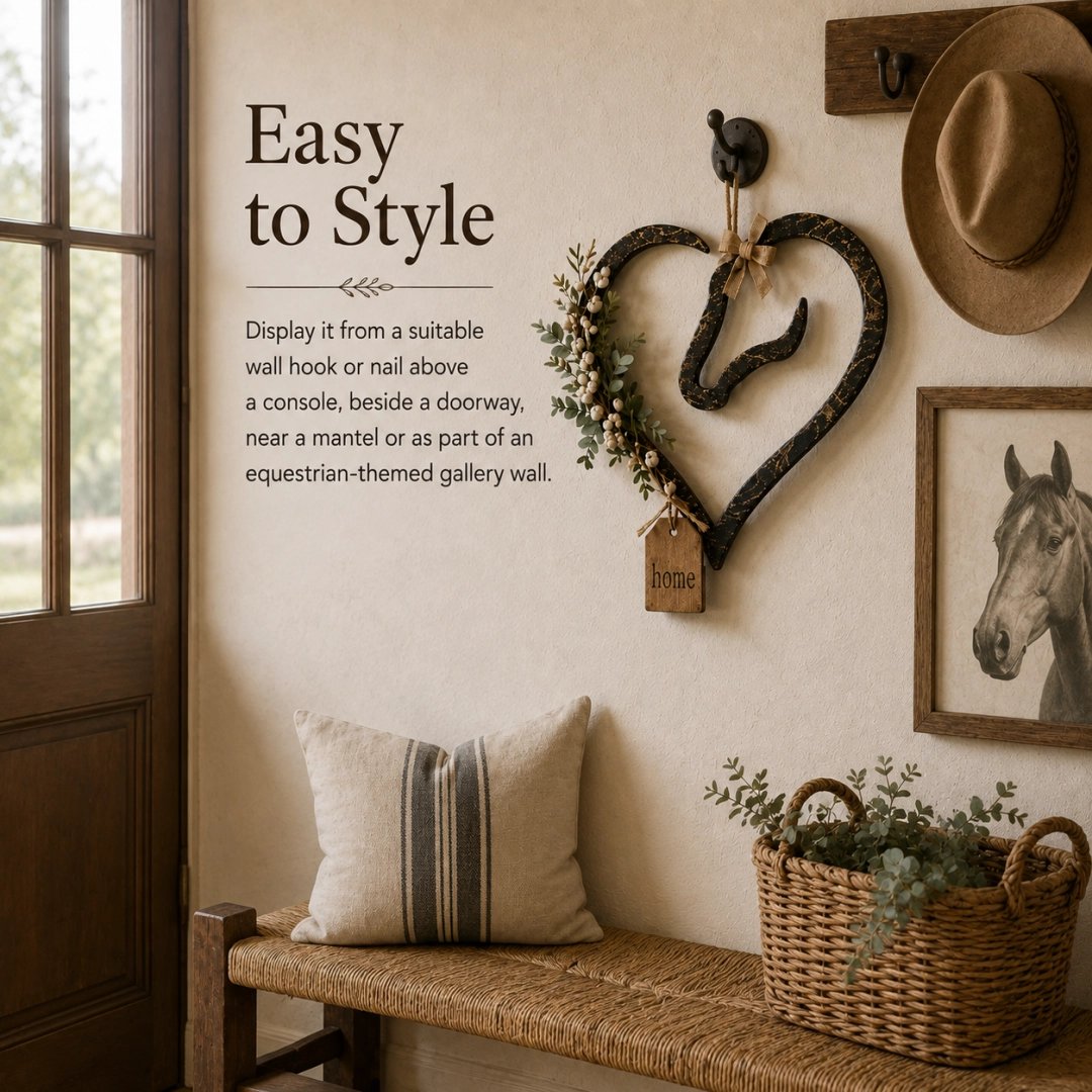 ✨🎁Rustic Horse Heart Wall Decor with Greenery – Farmhouse Equestrian Home Accent