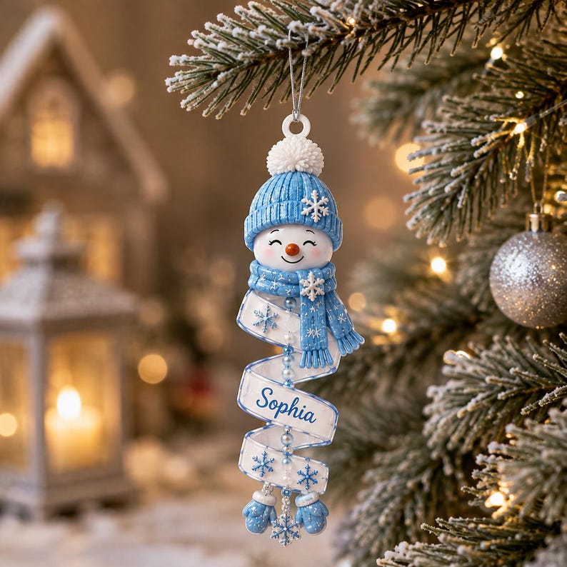 Christmas Snowman Spiral Ornament, Custom Name Snowman Acrylic Ornament, Christmas Tree Decor, Santa Snowman, 2026 Christmas Keepsake