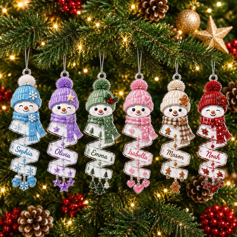Christmas Snowman Spiral Ornament, Custom Name Snowman Acrylic Ornament, Christmas Tree Decor, Santa Snowman, 2026 Christmas Keepsake