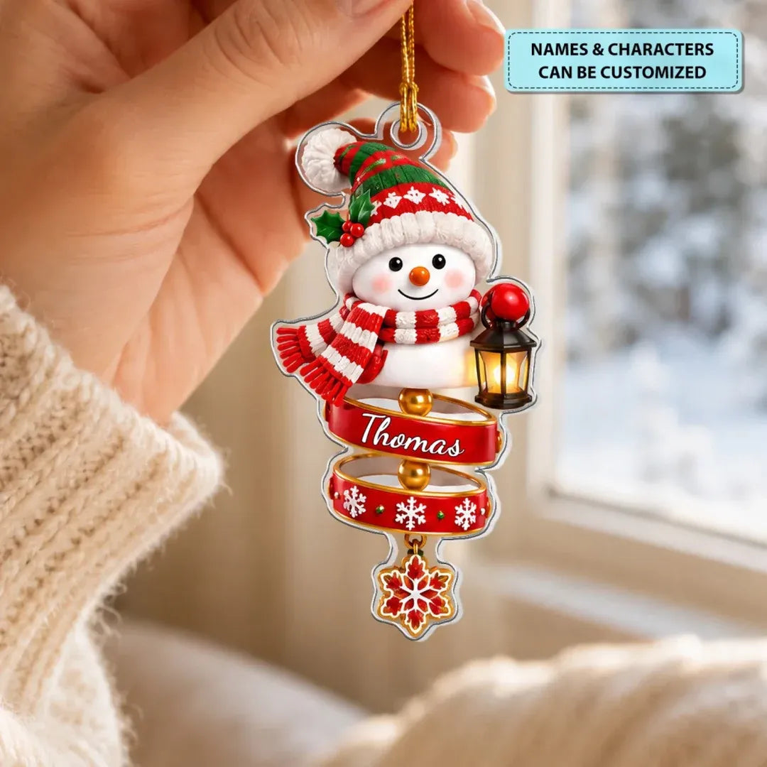 Snowman Spin - Personalized Custom Shape Mica Ornament - Christmas Gift For Family