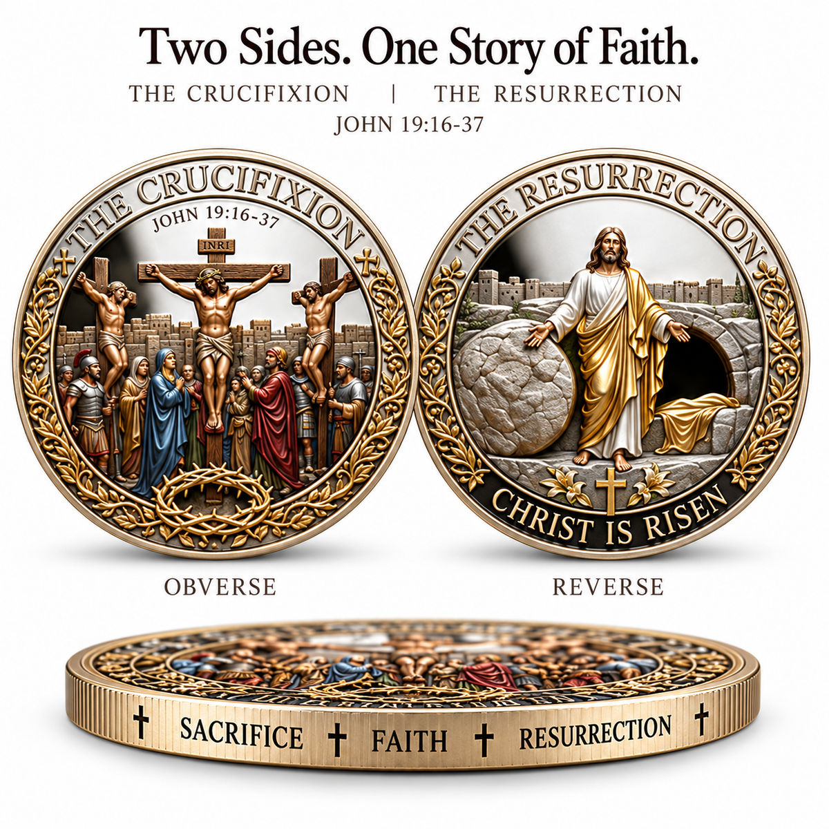 🔥Hot Sale🔥 - Two Sides, One Promise – Crucifixion & Resurrection Commemorative Coin