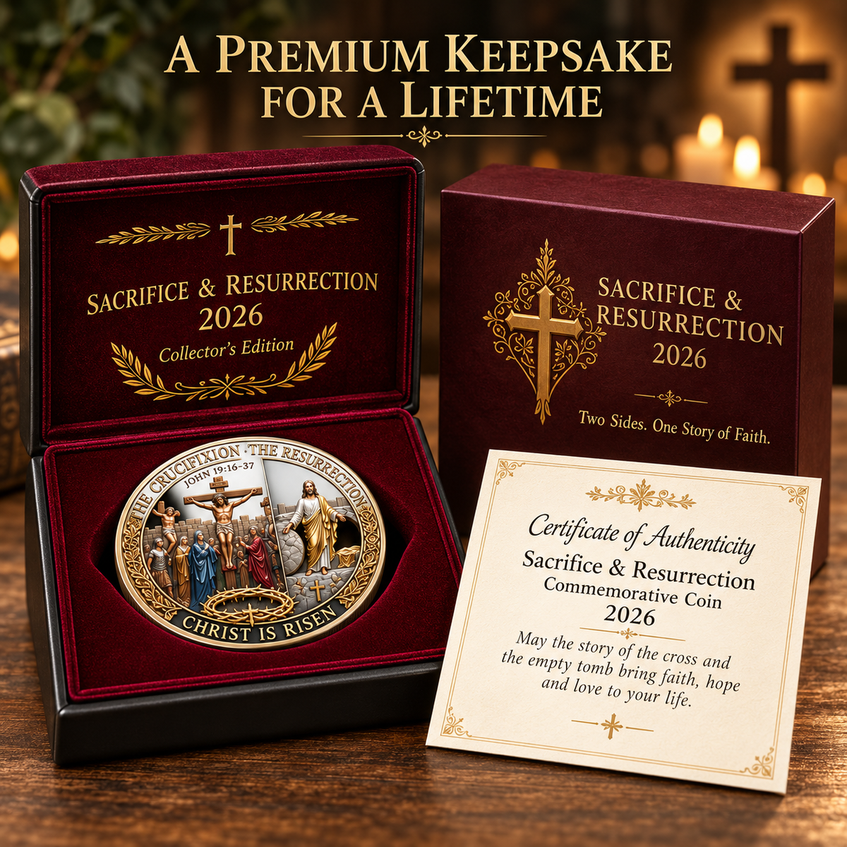 🔥Hot Sale🔥 - Two Sides, One Promise – Crucifixion & Resurrection Commemorative Coin