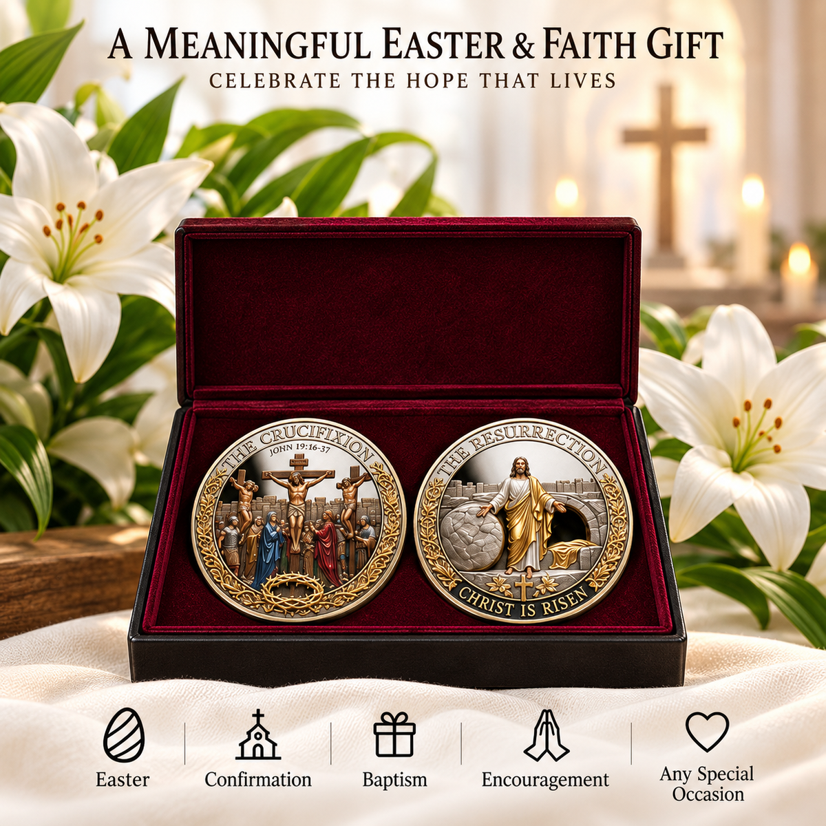 🔥Hot Sale🔥 - Two Sides, One Promise – Crucifixion & Resurrection Commemorative Coin